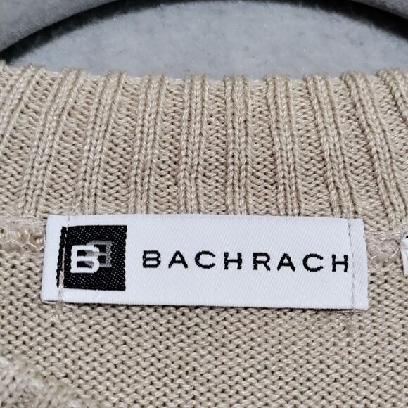 Vintage BACHRACH Mens Large Cable Knit Sweater Tan Neutral Acrylic Made in USA - Picture 5 of 12